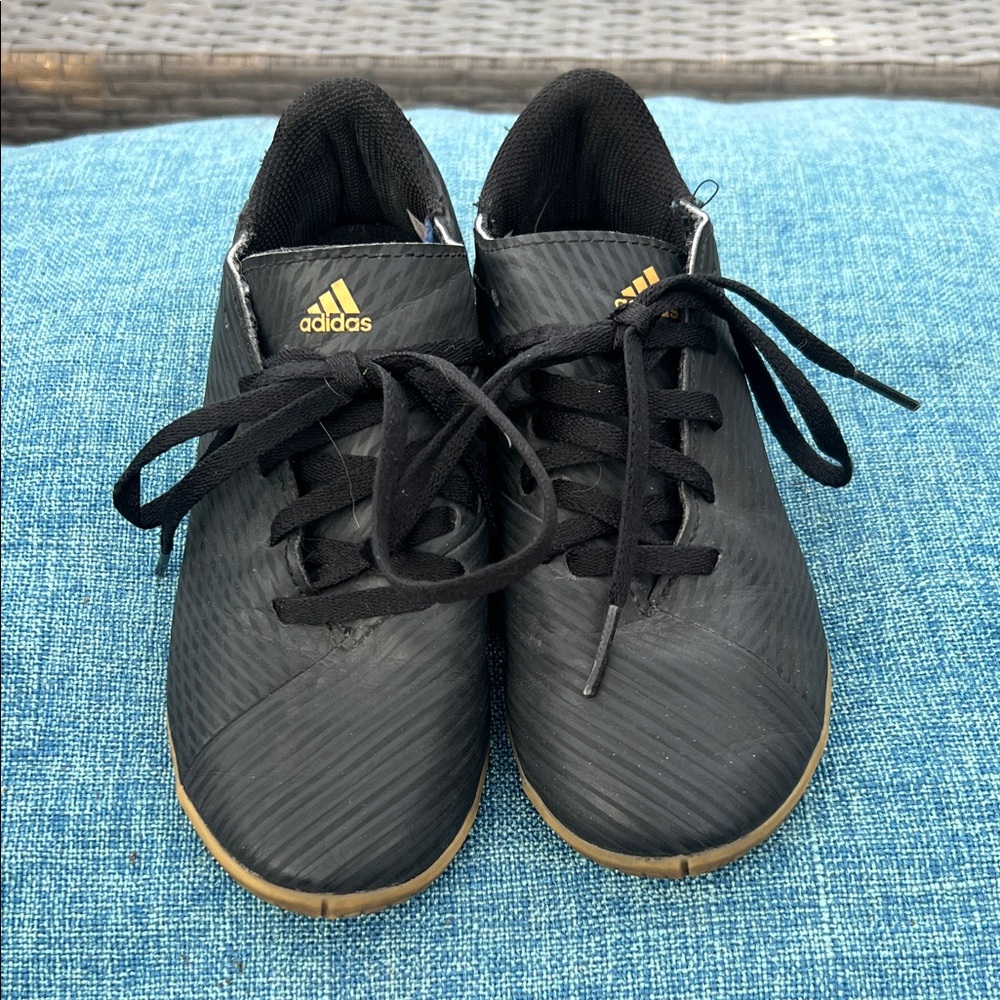 Adidas Black indoor soccer Cleats with Gold Accents